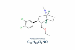 Tesofensine chemical structure diagram showing small molecule weight loss compound with molecular formula
