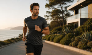 Active man jogging as part of a healthy lifestyle while undergoing testosterone replacement therapy