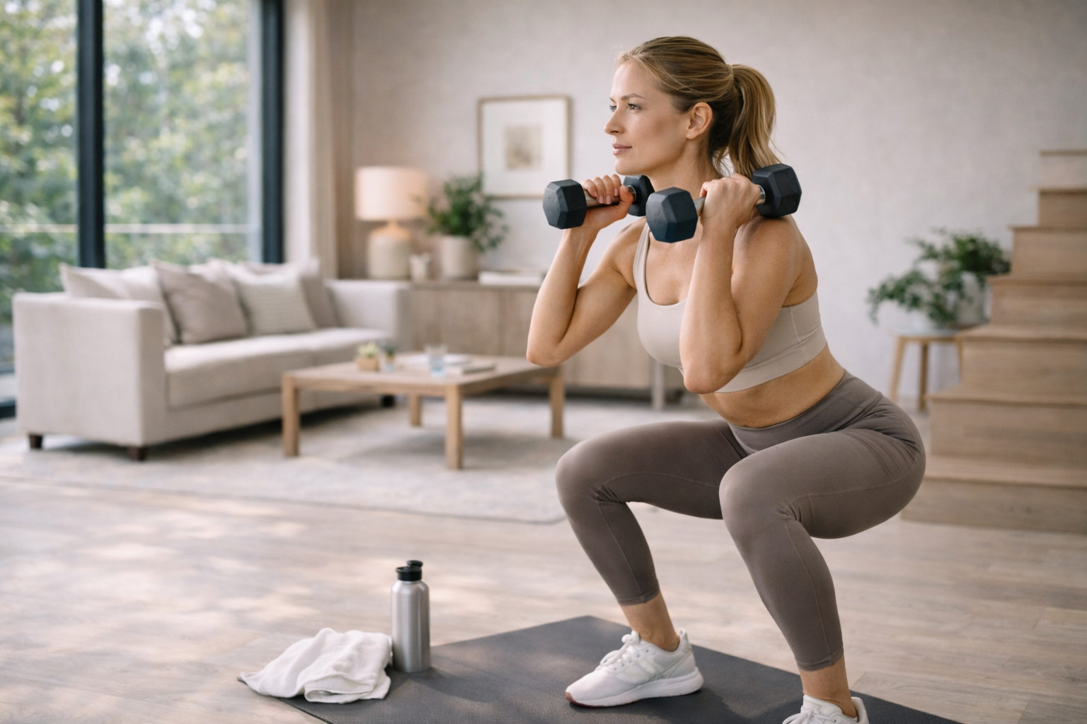 Woman exercising with dumbbells as part of a medically supervised weight loss program