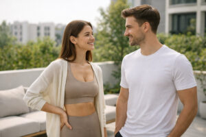Couple discussing wellness goals while learning about the benefits and limitations of IV nutrient therapy